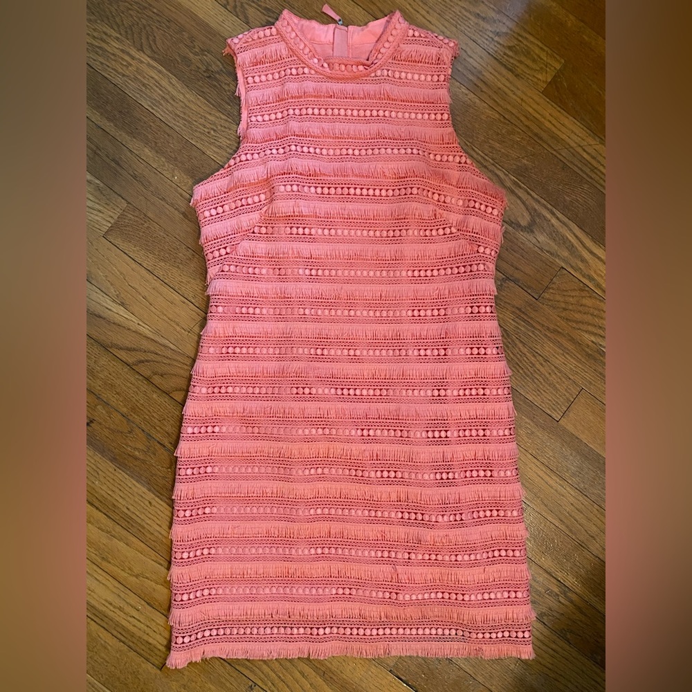 Coral peach pink fringe shift dress j crew 4